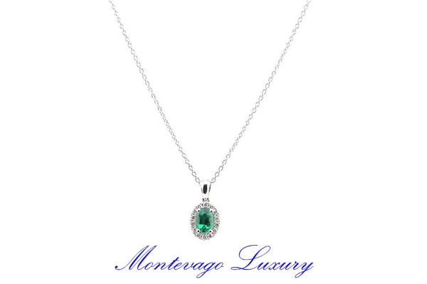 Immagine di COLLANA CON PENDENTE CON SMERALDO 0.46 CT E DIAMANTI